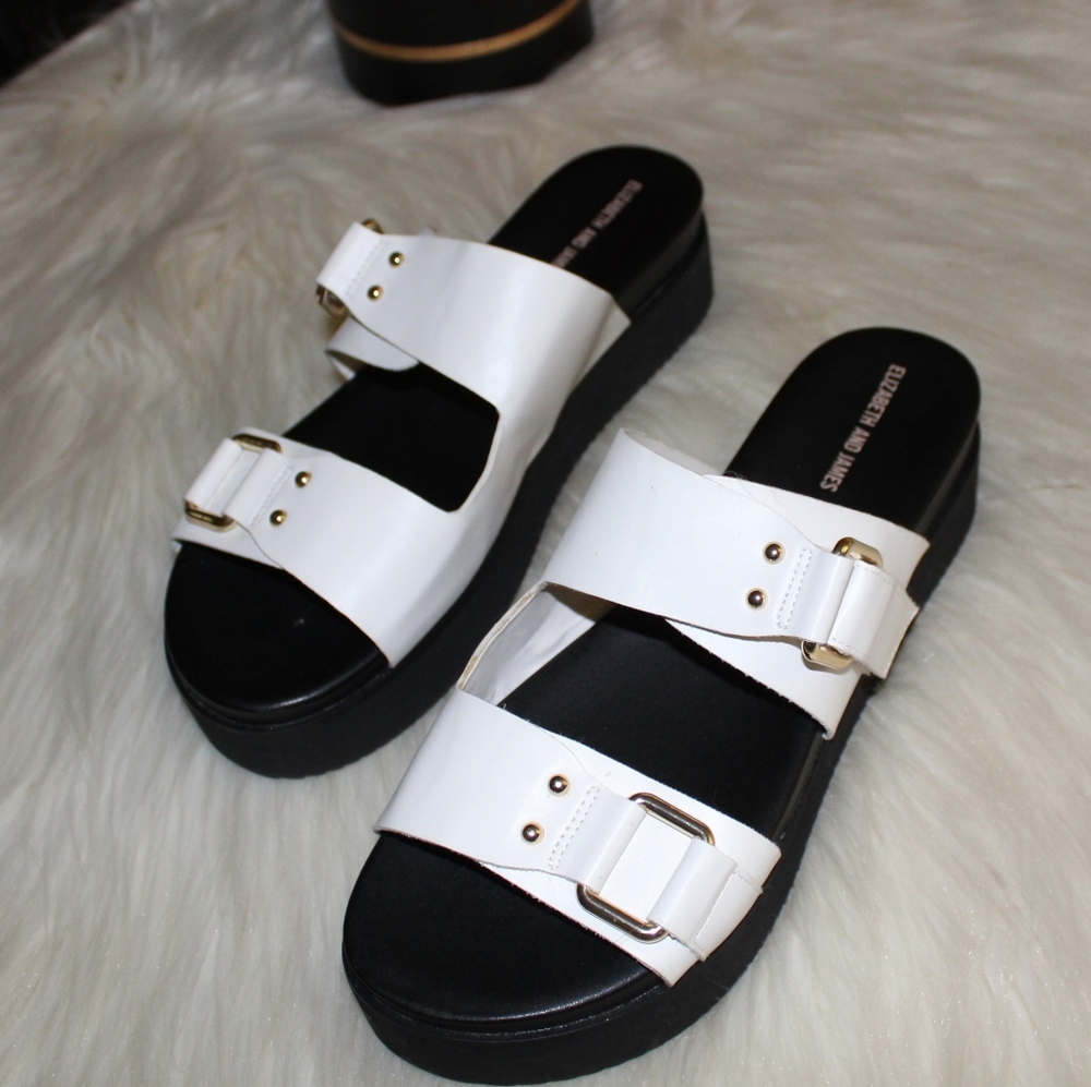 Elizabeth & James White Platform Adjustable Double Buckle Slide Clematis Sandals - Picture 5 of 11